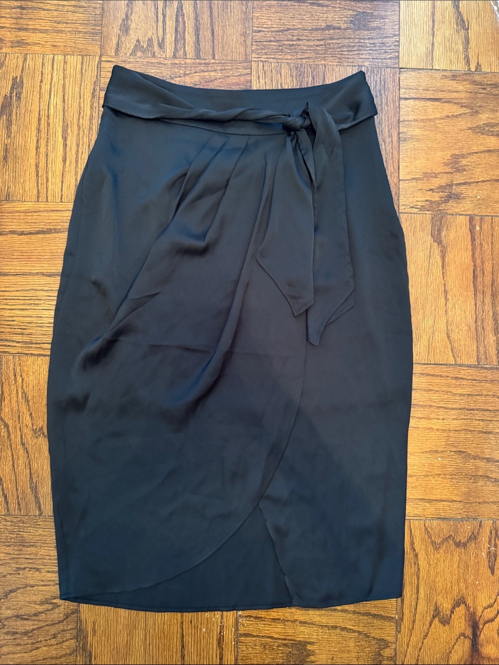 Express Black Midi Wrap Skirt with Waist Tie